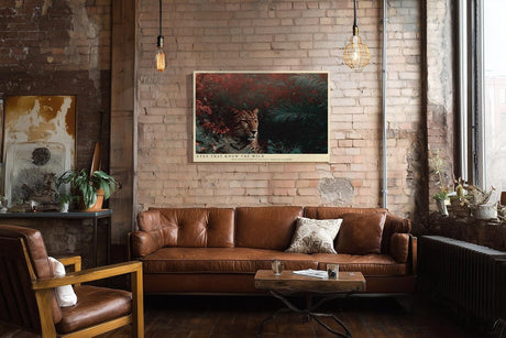 Paul Sinus Wandbild 120x80cm Leopard im Dschungel Wildlife Tierfotografie exotische Naturkunst dunkle Gruen und Rottoene stilvolle Wanddekoration fuer Wohnzimmer Büro