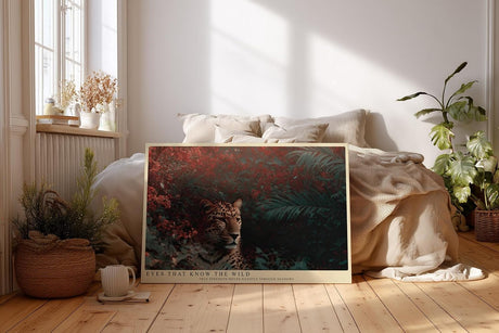 Paul Sinus Wandbild 120x80cm Leopard im Dschungel Wildlife Tierfotografie exotische Naturkunst dunkle Gruen und Rottoene stilvolle Wanddekoration fuer Wohnzimmer Büro