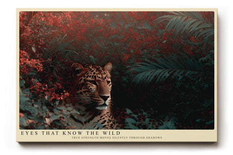 Paul Sinus Wandbild 120x80cm Leopard im Dschungel Wildlife Tierfotografie exotische Naturkunst dunkle Gruen und Rottoene stilvolle Wanddekoration fuer Wohnzimmer Büro