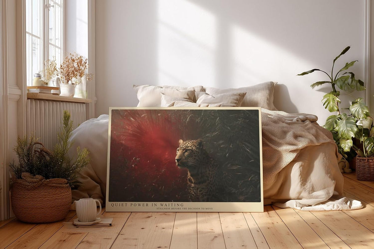 Paul Sinus Wandbild 120x80cm Leopard im roten Licht moderne Tierfotografie dramatisches Wildlife Kunstposter stilvolle