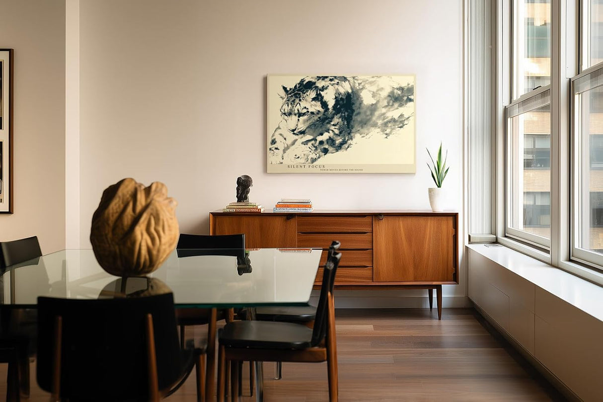 Paul Sinus Wandbild 120x80cm Leopard in Bewegung moderne monochrome Tierkunst dynamisches Raubkatzen Motiv stilvolle Wanddekoration fuer Wohnzimmer Büro