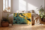 Paul Sinus Wandbild 120x80cm Leopard Portrait modern gelb blau Tierkunst Kunstdruck grosses Kunstbild kraftvolle Wanddekoration fuer Wohnzimmer Büro Flur