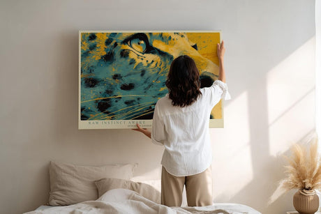 Paul Sinus Wandbild 120x80cm Leopard Portrait modern gelb blau Tierkunst Kunstdruck grosses Kunstbild kraftvolle Wanddekoration fuer Wohnzimmer Büro Flur