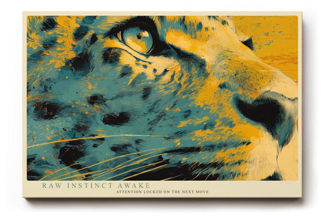 Paul Sinus Wandbild 120x80cm Leopard Portrait modern gelb blau Tierkunst Kunstdruck grosses Kunstbild kraftvolle Wanddekoration fuer Wohnzimmer Büro Flur