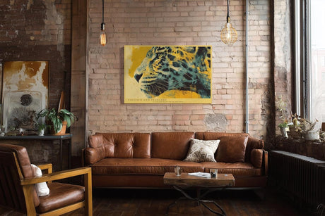 Paul Sinus Wandbild 120x80cm Leopard Portrait moderne Tierkunst gelb schwarz abstrakte Malerei wildes Tiermotiv stilvolle Wanddekoration fuer Wohnzimmer Büro