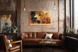 Paul Sinus Wandbild 120x80cm Leopard Portrait moderne Tierkunst orange schwarz abstrakte Wildtier Illustration Wanddekoration fuer Wohnzimmer Büro