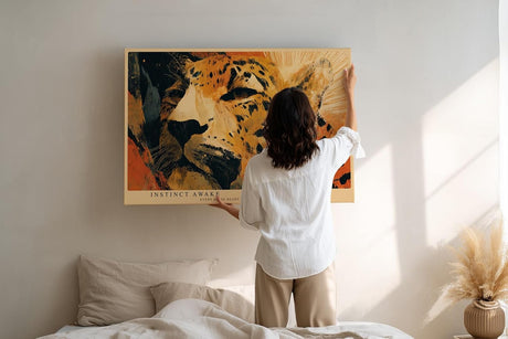 Paul Sinus Wandbild 120x80cm Leopard Portrait moderne Tierkunst orange schwarz abstrakte Wildtier Illustration Wanddekoration fuer Wohnzimmer Büro