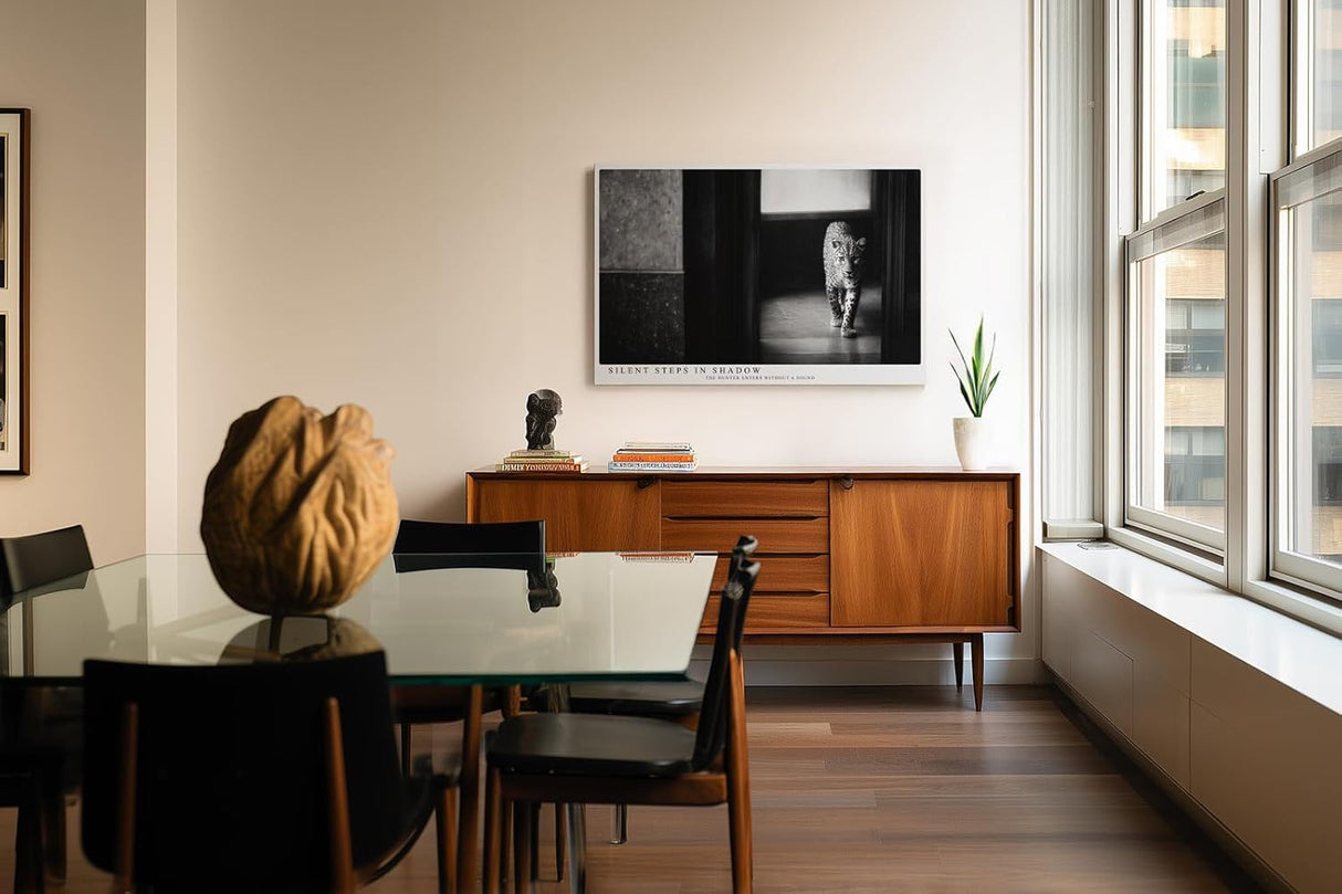 Paul Sinus Wandbild 120x80cm Leopard Schwarz Weiß Fotokunst Elegantes Tiermotiv Moderne Wanddekoration für Wohnzimmer Büro und Flur