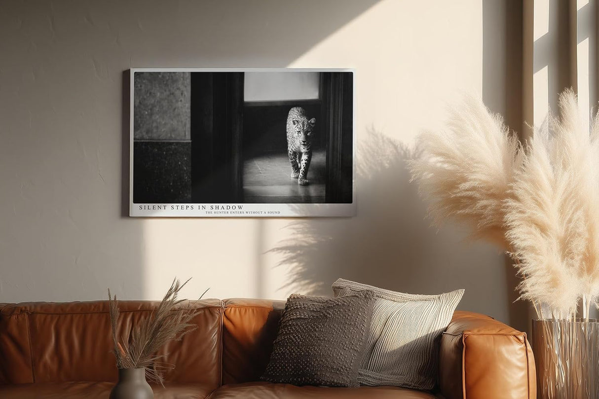 Paul Sinus Wandbild 120x80cm Leopard Schwarz Weiß Fotokunst Elegantes Tiermotiv Moderne Wanddekoration für Wohnzimmer Büro und Flur