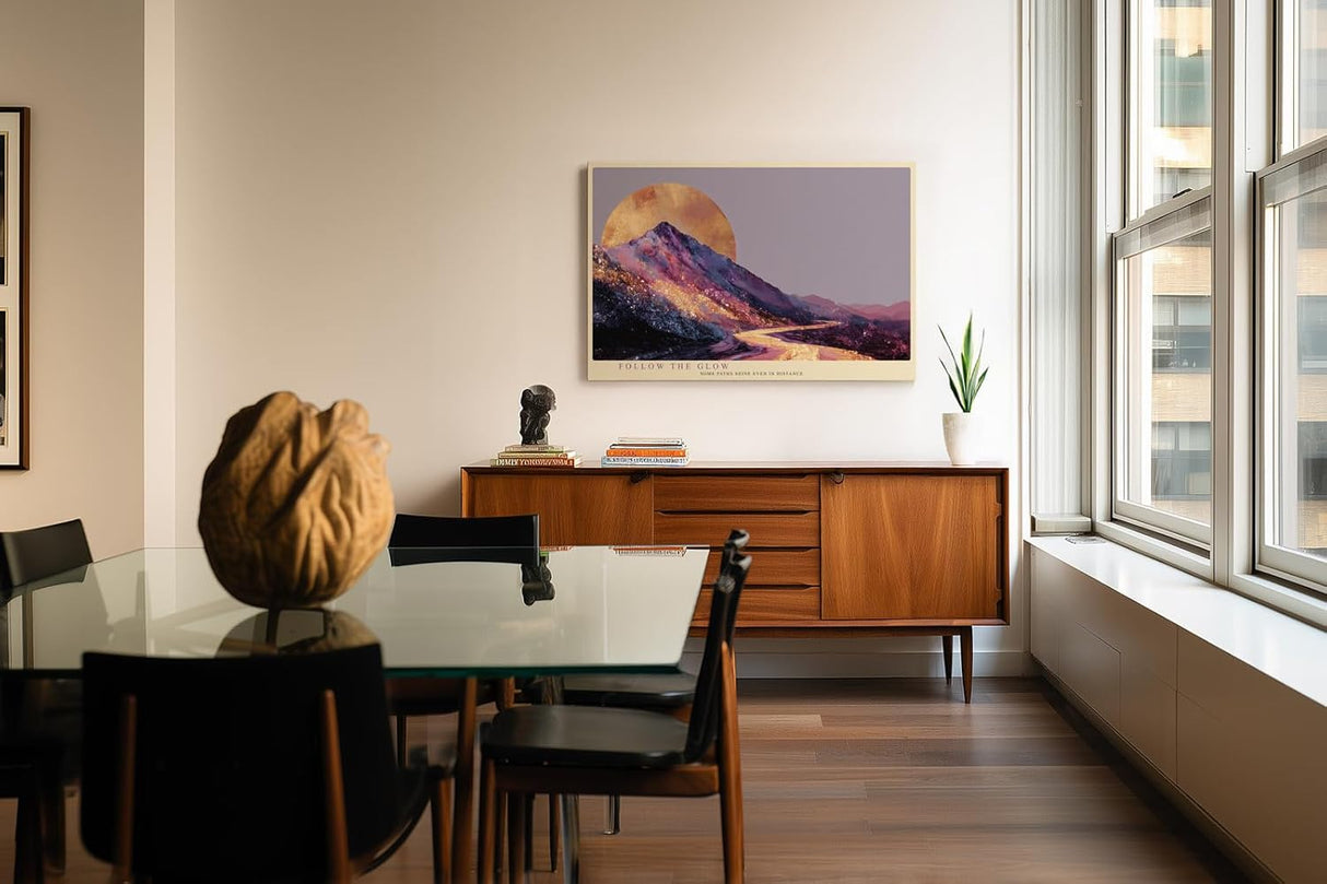Paul Sinus Wandbild 120x80cm leuchtende Berglandschaft abstrakte Natur Kunst lila gold moderner Kunstdruck Landschaft Bild kreative