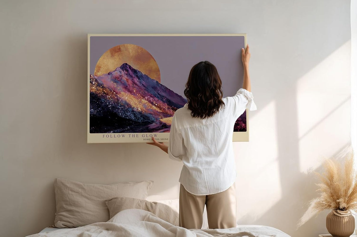 Paul Sinus Wandbild 120x80cm leuchtende Berglandschaft abstrakte Natur Kunst lila gold moderner Kunstdruck Landschaft Bild kreative