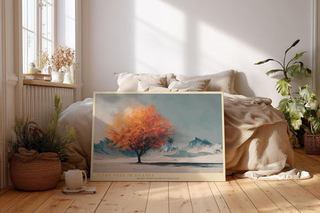 Paul Sinus Wandbild 120x80cm leuchtender Herbstbaum Berglandschaft orange Baumkrone moderne Naturkunst ruhige Landschaft