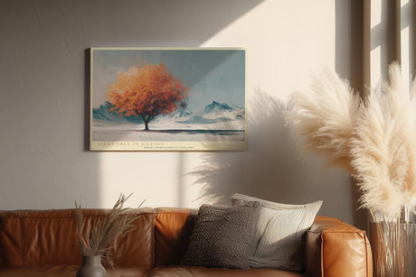 Paul Sinus Wandbild 120x80cm leuchtender Herbstbaum Berglandschaft orange Baumkrone moderne Naturkunst ruhige Landschaft