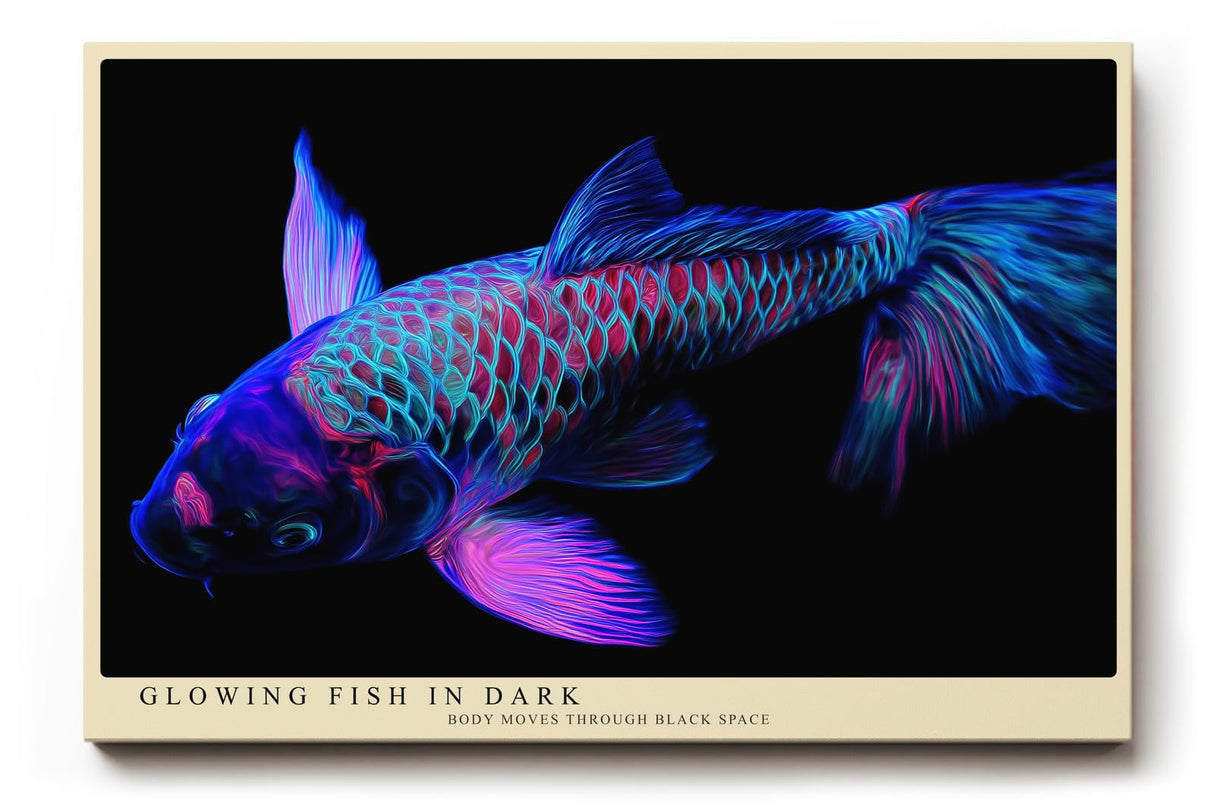 Paul Sinus Wandbild 120x80cm leuchtender Koi Fisch moderne Neon Illustration buntes Unterwasser Kunstposter stilvolle Wanddekoration fuer Wohnzimmer Büro Schlafzimmer