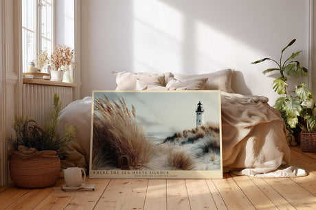Paul Sinus Wandbild 120x80cm Leuchtturm Duenen Meer moderne Kuestenlandschaft Naturfotografie grosses Landschaftsbild stilvolle Wanddekoration fuer Wohnzimmer Büro