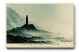 Paul Sinus Wandbild 120x80cm Leuchtturm Kueste dramatische Meereslandschaft Nebel Meer Kunstbild ruhige Natur Wanddekoration fuer Wohnzimmer Büro