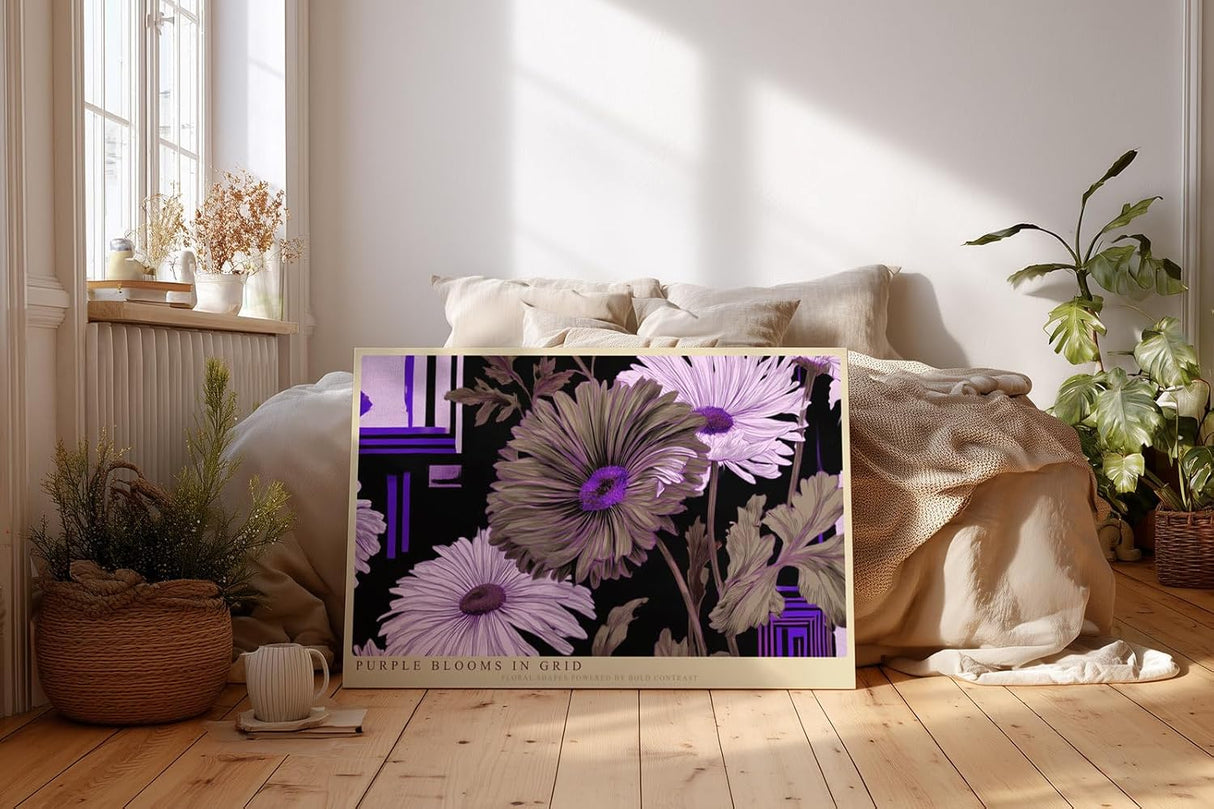 Paul Sinus Wandbild 120x80cm Lila Blumen moderne florale Illustration mit geometrischen Formen Wanddekoration