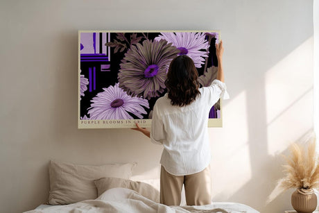 Paul Sinus Wandbild 120x80cm Lila Blumen moderne florale Illustration mit geometrischen Formen Wanddekoration
