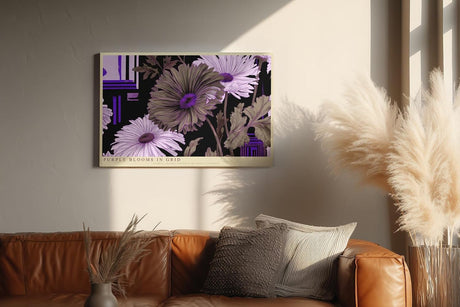 Paul Sinus Wandbild 120x80cm Lila Blumen moderne florale Illustration mit geometrischen Formen Wanddekoration