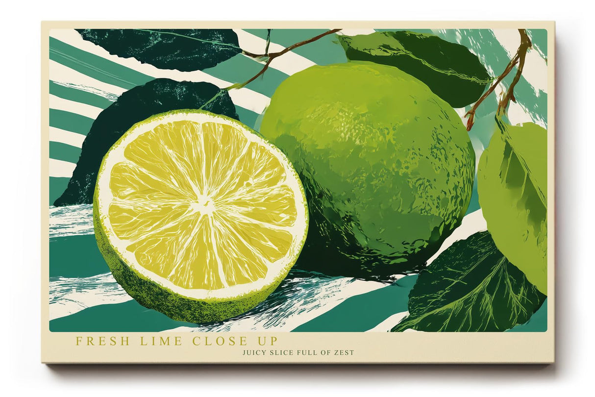 Paul Sinus Wandbild 120x80cm Limette Frucht Makro Zitrus Stillleben grüne Küche Kunst moderne Food Illustration Wanddekoration für Küche Esszimmer Bar Restaurant