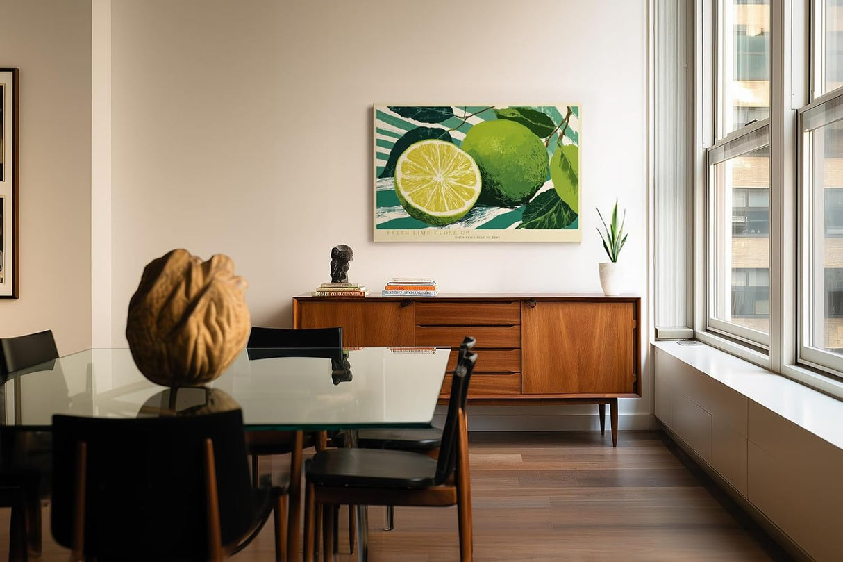 Paul Sinus Wandbild 120x80cm Limette Frucht Makro Zitrus Stillleben grüne Küche Kunst moderne Food Illustration Wanddekoration für Küche Esszimmer Bar Restaurant