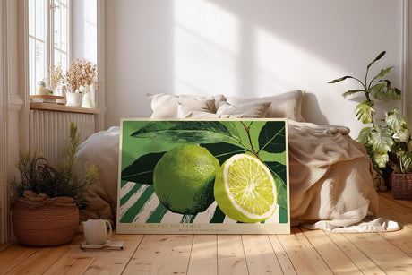 Paul Sinus Wandbild 120x80cm Limette Zitrusfrucht Stillleben grüne Küche Kunst moderne Food Illustration frische Zitrus Dekoration für Küche Esszimmer Café Restaurant