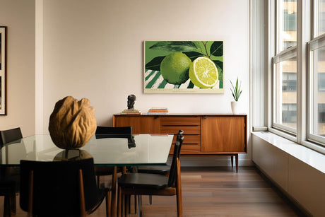 Paul Sinus Wandbild 120x80cm Limette Zitrusfrucht Stillleben grüne Küche Kunst moderne Food Illustration frische Zitrus Dekoration für Küche Esszimmer Café Restaurant