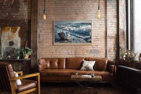 Paul Sinus Wandbild 120x80cm Listening to the Tide Muschel am Strand mit Wellen Maritime Natur Kunst fuer Wohnzimmer Schlafzimmer Bad und Büro