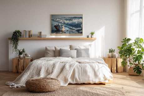 Paul Sinus Wandbild 120x80cm Listening to the Tide Muschel am Strand mit Wellen Maritime Natur Kunst fuer Wohnzimmer Schlafzimmer Bad und Büro