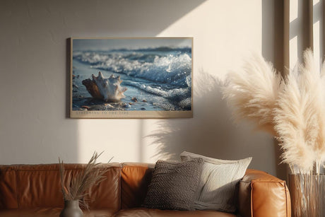 Paul Sinus Wandbild 120x80cm Listening to the Tide Muschel am Strand mit Wellen Maritime Natur Kunst fuer Wohnzimmer Schlafzimmer Bad und Büro