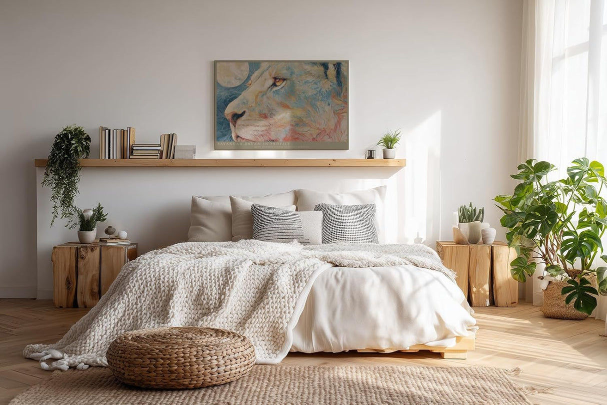 Paul Sinus Wandbild 120x80cm Loewen Portrait Moderne Tierkunst in sanften Naturfarben fuer Wohnzimmer Schlafzimmer und Büro