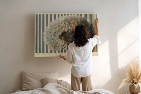 Paul Sinus Wandbild 120x80cm Loewenzahn Pusteblume moderne botanische Kunst abstraktes Naturmotiv beige grau stilvolle Wanddekoration fuer Wohnzimmer Büro