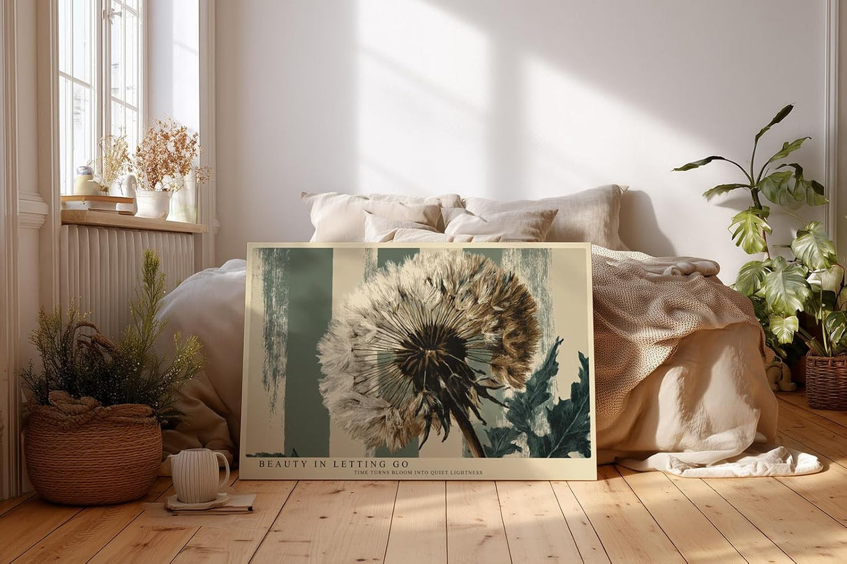Paul Sinus Wandbild 120x80cm Loewenzahn Pusteblume moderne Naturillustration botanische Kunst beige gruene Wanddekoration fuer Wohnzimmer Büro