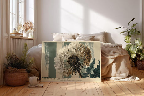 Paul Sinus Wandbild 120x80cm Loewenzahn Pusteblume moderne Naturillustration botanische Kunst beige gruene Wanddekoration fuer Wohnzimmer Büro