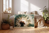 Paul Sinus Wandbild 120x80cm Loewenzahn Samen Makro Naturfotografie modern gruen gold Kunstdruck grosses Natur Kunstbild elegante Wanddekoration fuer Wohnzimmer Büro