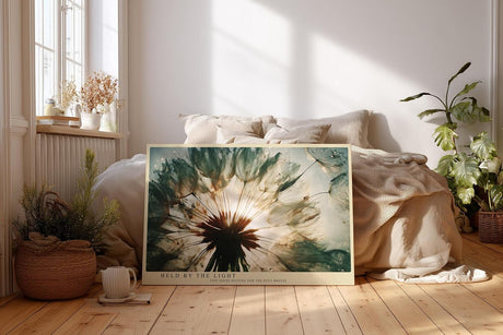 Paul Sinus Wandbild 120x80cm Loewenzahn Samen Makro Naturfotografie modern gruen gold Kunstdruck grosses Natur Kunstbild elegante Wanddekoration fuer Wohnzimmer Büro