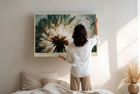 Paul Sinus Wandbild 120x80cm Loewenzahn Samen Makro Naturfotografie modern gruen gold Kunstdruck grosses Natur Kunstbild elegante Wanddekoration fuer Wohnzimmer Büro