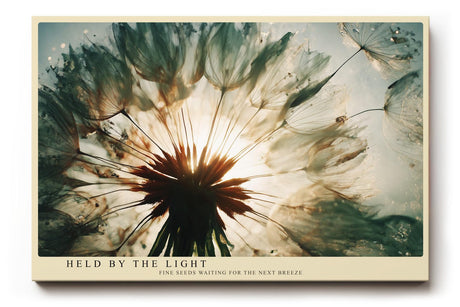 Paul Sinus Wandbild 120x80cm Loewenzahn Samen Makro Naturfotografie modern gruen gold Kunstdruck grosses Natur Kunstbild elegante Wanddekoration fuer Wohnzimmer Büro