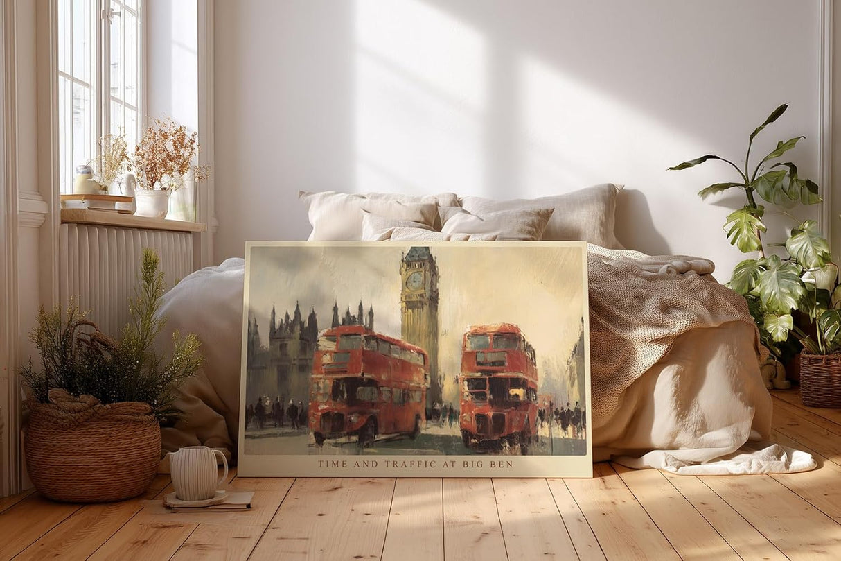 Paul Sinus Wandbild 120x80cm London Big Ben rote Doppeldecker Busse Stadt Kunst Wanddekoration London Motiv Wohnzimmer Büro