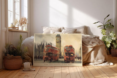 Paul Sinus Wandbild 120x80cm London Big Ben rote Doppeldecker Busse Stadt Kunst Wanddekoration London Motiv Wohnzimmer Büro