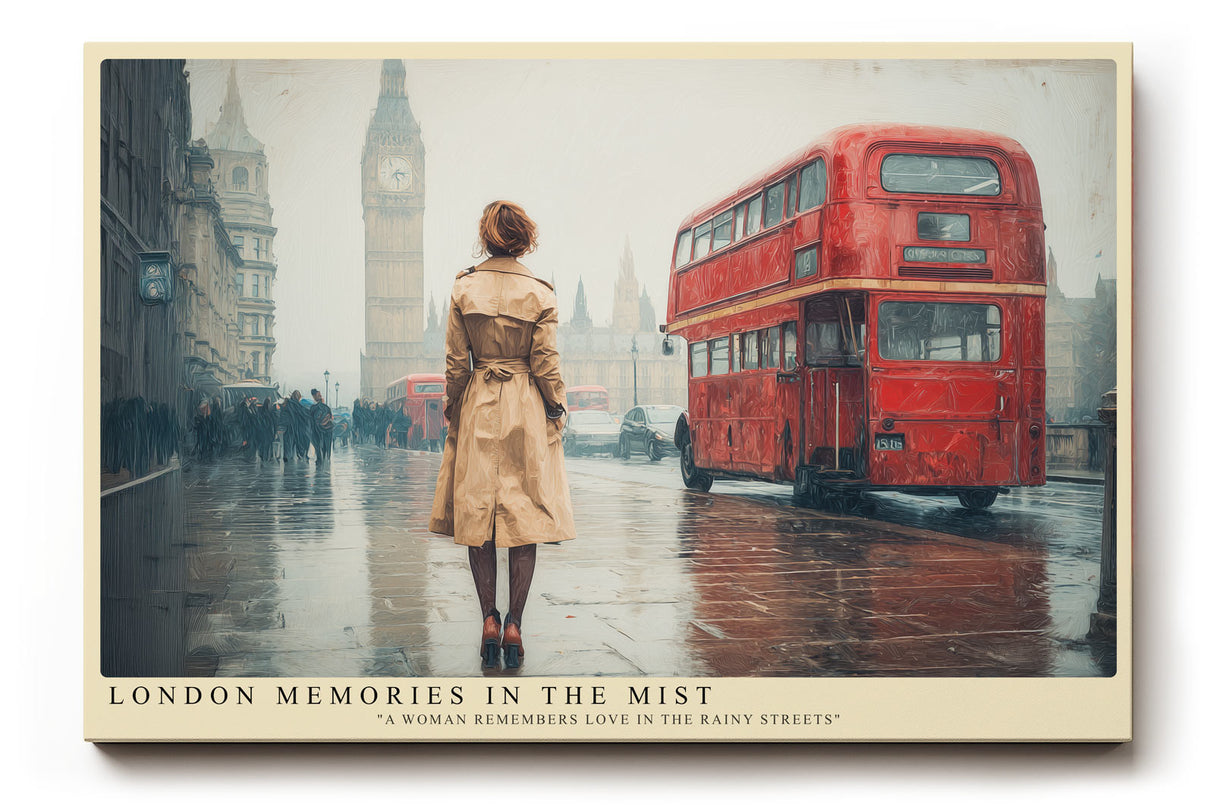 Paul Sinus Wandbild London Memories in the Mist – Frau mit Mantel im Nebel von London