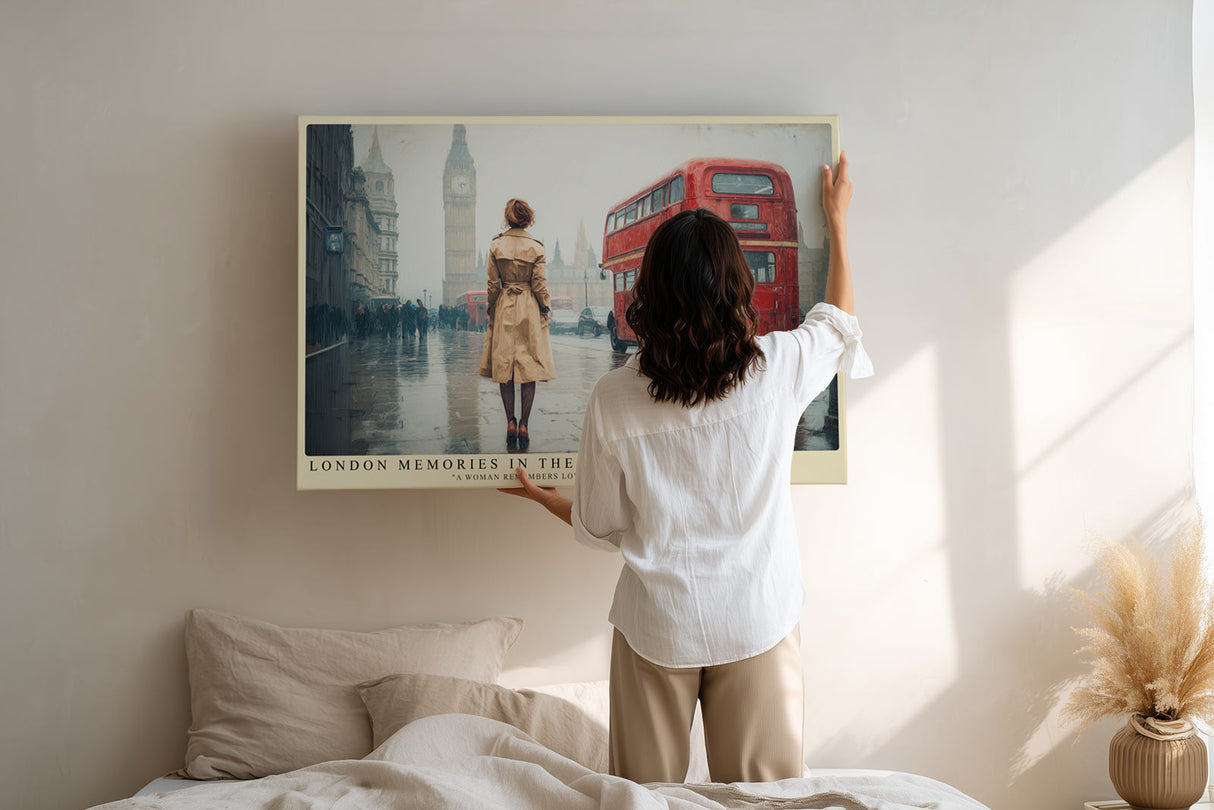 Paul Sinus Wandbild London Memories in the Mist – Frau mit Mantel im Nebel von London