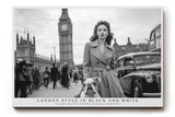 Paul Sinus Wandbild London Style in Black and White – Klassische Szene mit Frau und Hund vor Big Ben