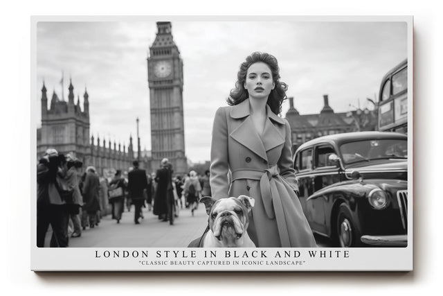 Paul Sinus Wandbild London Style in Black and White – Klassische Szene mit Frau und Hund vor Big Ben