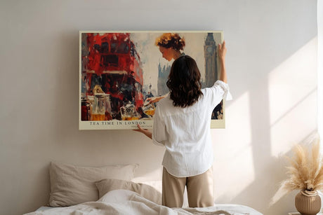Paul Sinus Wandbild 120x80cm London Szene mit Doppeldeckerbus und Teeverkäuferin Moderne Stadt Kunst für Wohnzimmer Küche Büro