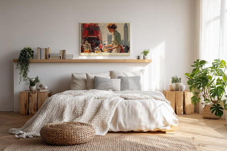 Paul Sinus Wandbild 120x80cm London Szene mit Doppeldeckerbus und Teeverkäuferin Moderne Stadt Kunst für Wohnzimmer Küche Büro