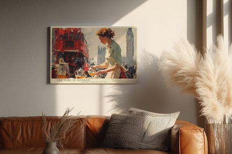 Paul Sinus Wandbild 120x80cm London Szene mit Doppeldeckerbus und Teeverkäuferin Moderne Stadt Kunst für Wohnzimmer Küche Büro