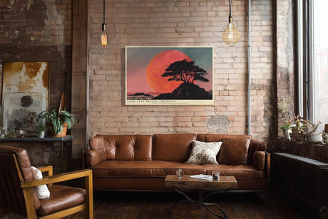 Paul Sinus Wandbild 120x80cm Lone Tree before Red Moon dramatische Landschaft mit Baum und rotem Mond Kunst Poster für Wohnzimmer Büro