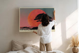 Paul Sinus Wandbild 120x80cm Lone Tree before Red Moon dramatische Landschaft mit Baum und rotem Mond Kunst Poster für Wohnzimmer Büro