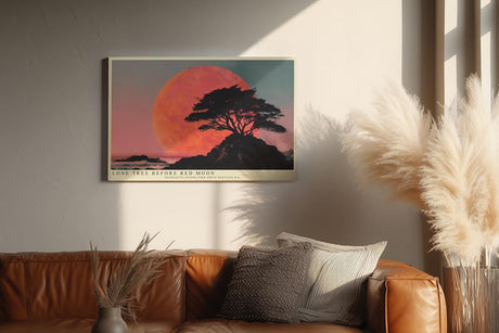 Paul Sinus Wandbild 120x80cm Lone Tree before Red Moon dramatische Landschaft mit Baum und rotem Mond Kunst Poster für Wohnzimmer Büro